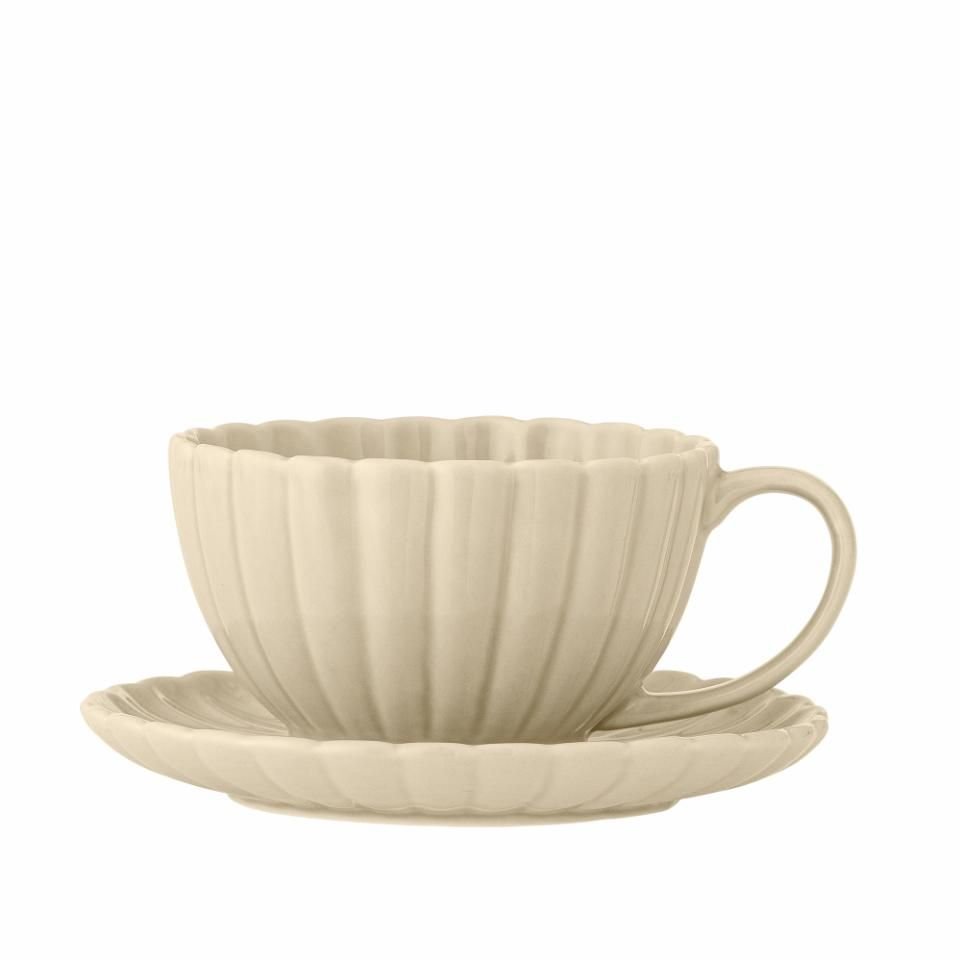 Latina Tasse mit Untertasse, Natur, Steingut