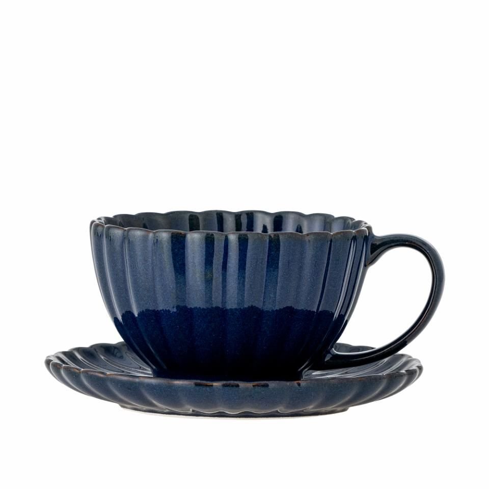 Latina Tasse mit Untertasse, Blau, Steingut